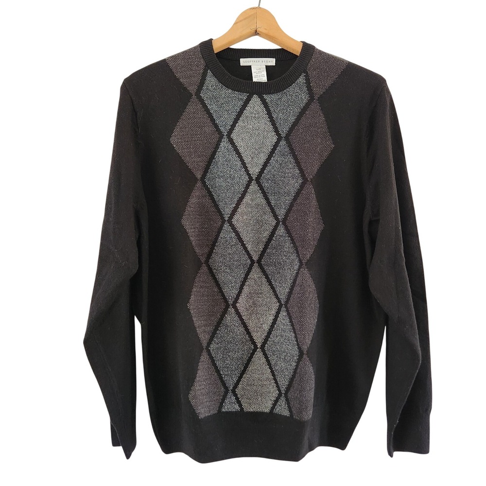 Geoffrey Beene Mens Sweater Black V-Neck Pullover Knit Acrylic Large
